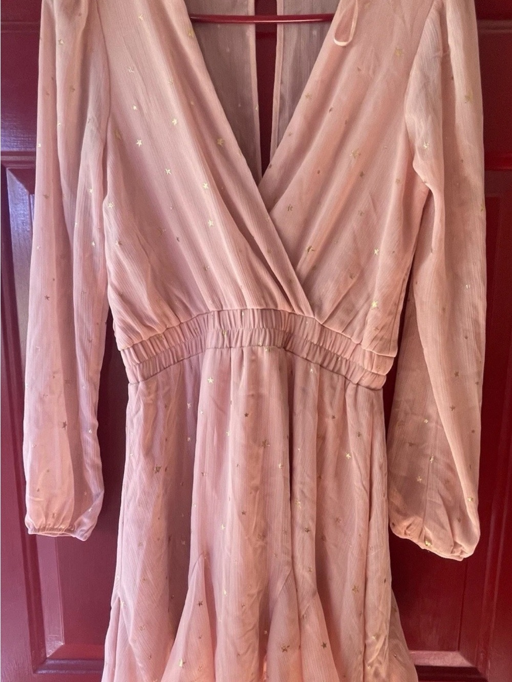 miami Blush Pink Wrap Dress with Gold Star Accents